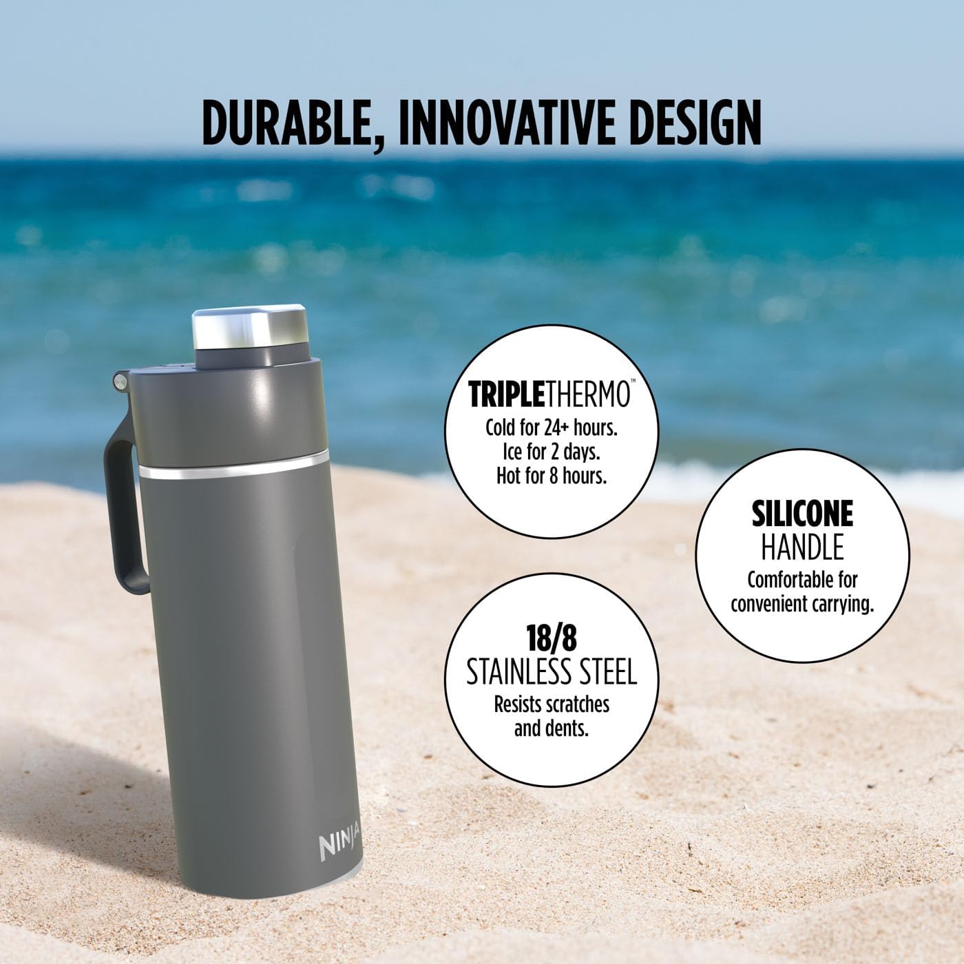 Ninja Thirsti 530ml Travel Bottle | Grey | DW1801EUUKGY Ninja Thirsti 530ml Travel Bottle | Grey | DW1801EUUKGY