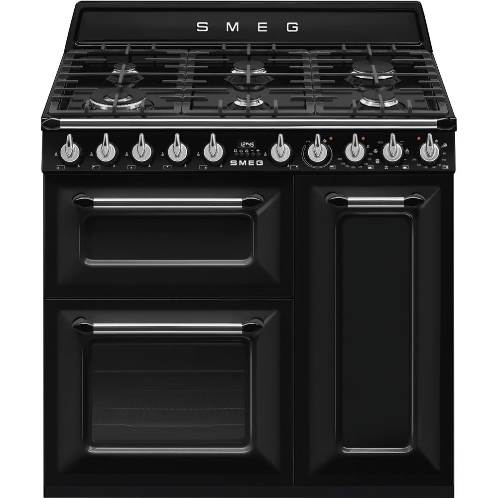 Smeg 90cm Victoria Triple Cavity Cooker | Gas Hob | Black | TR93BL Smeg 90cm Victoria Triple Cavity Cooker | Gas Hob | Black | TR93BL
