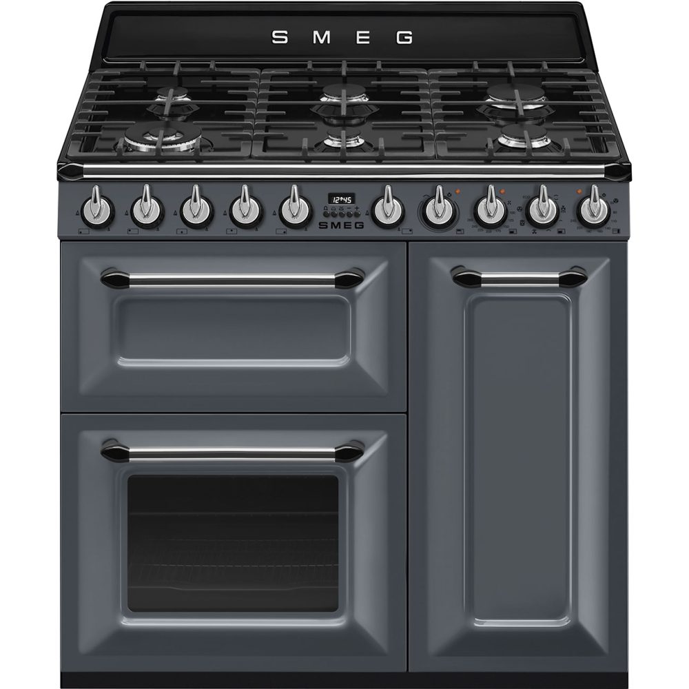 Smeg 90cm Victoria Triple Cavity Cooker | Duel Fuel | Slate Grey | TR93GR Smeg 90cm Victoria Triple Cavity Cooker | Duel Fuel | Slate Grey | TR93GR