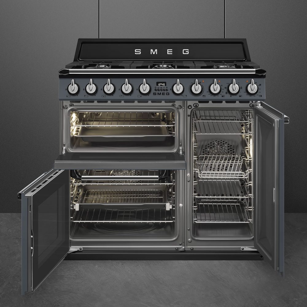 Smeg 90cm Victoria Triple Cavity Cooker | Duel Fuel | Slate Grey | TR93GR Smeg 90cm Victoria Triple Cavity Cooker | Duel Fuel | Slate Grey | TR93GR