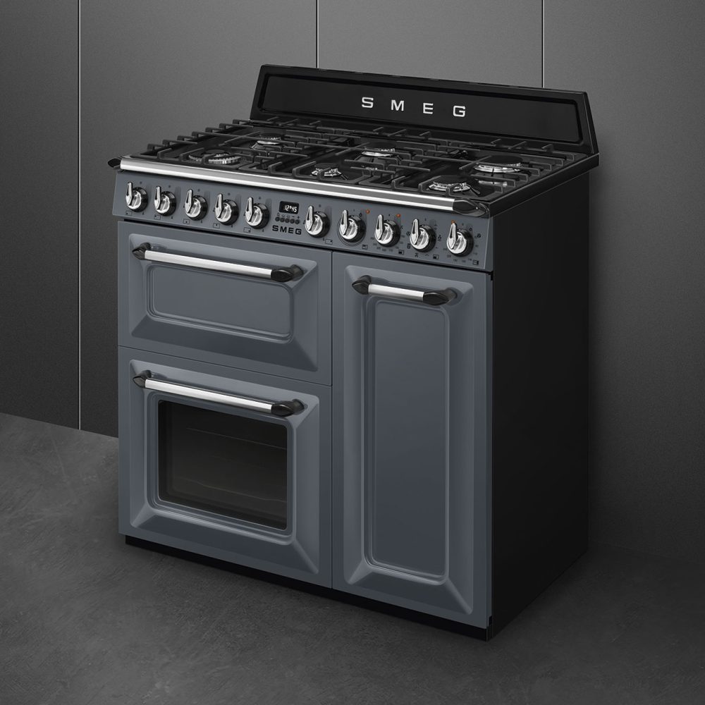 Smeg 90cm Victoria Triple Cavity Cooker | Duel Fuel | Slate Grey | TR93GR Smeg 90cm Victoria Triple Cavity Cooker | Duel Fuel | Slate Grey | TR93GR
