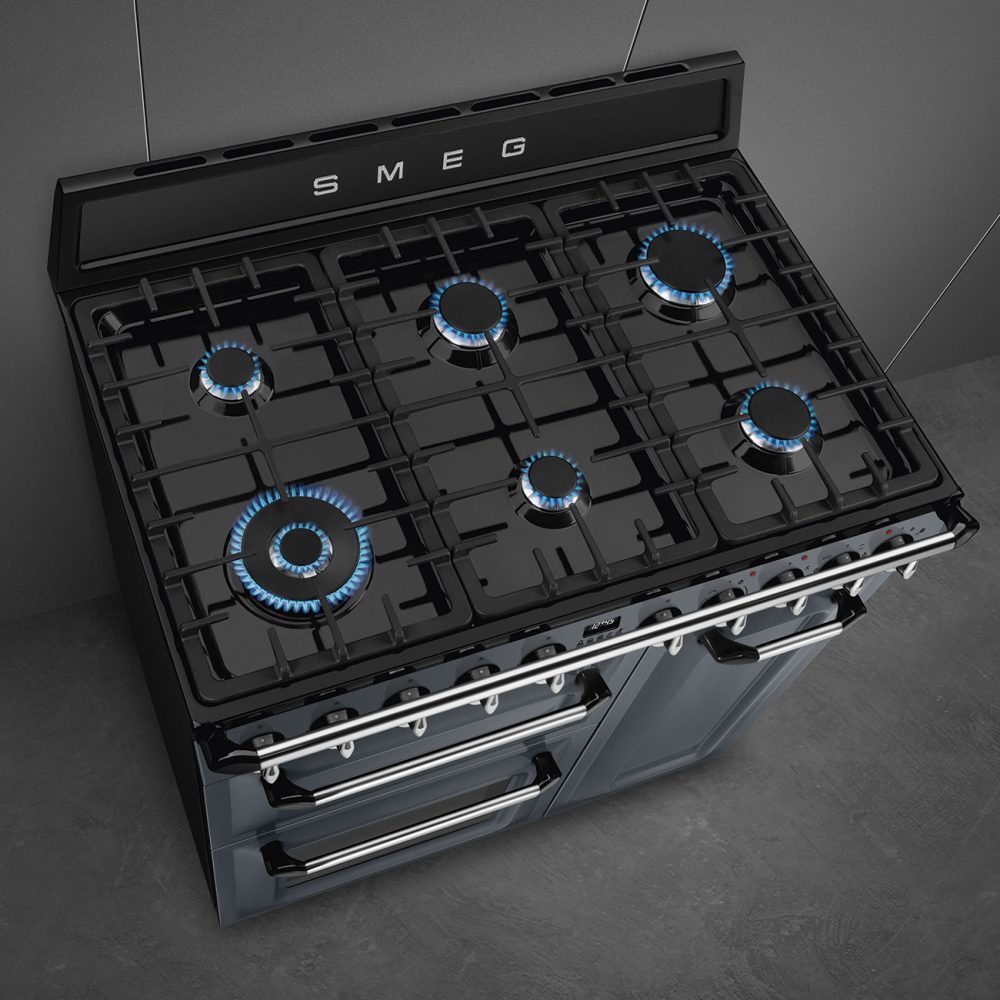 Smeg 90cm Victoria Triple Cavity Cooker | Duel Fuel | Slate Grey | TR93GR Smeg 90cm Victoria Triple Cavity Cooker | Duel Fuel | Slate Grey | TR93GR